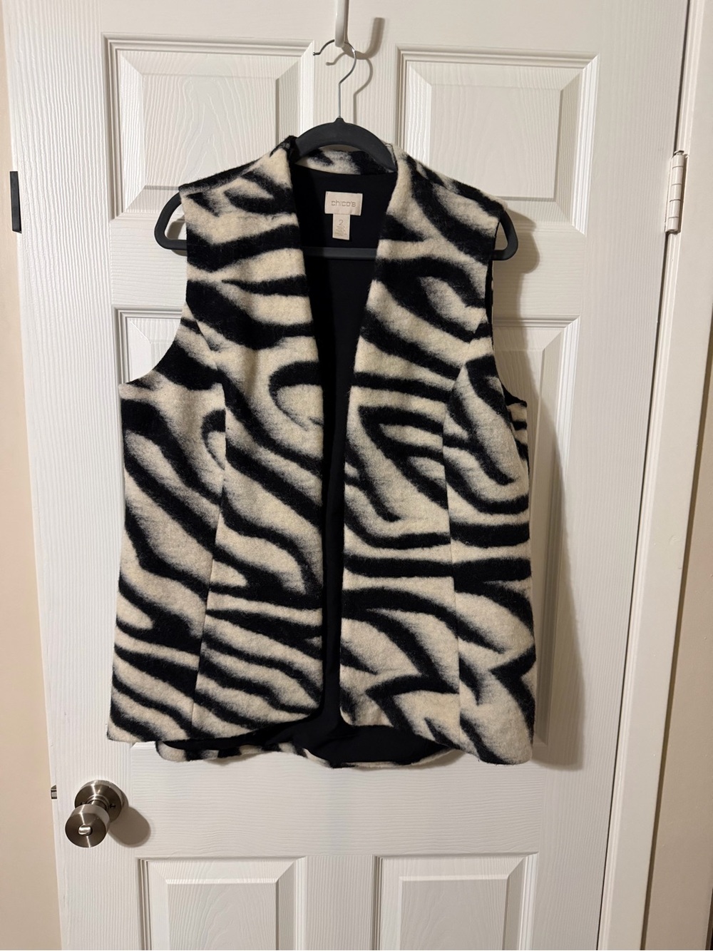 Chico's Black and White Zebra Print Open Front Vest